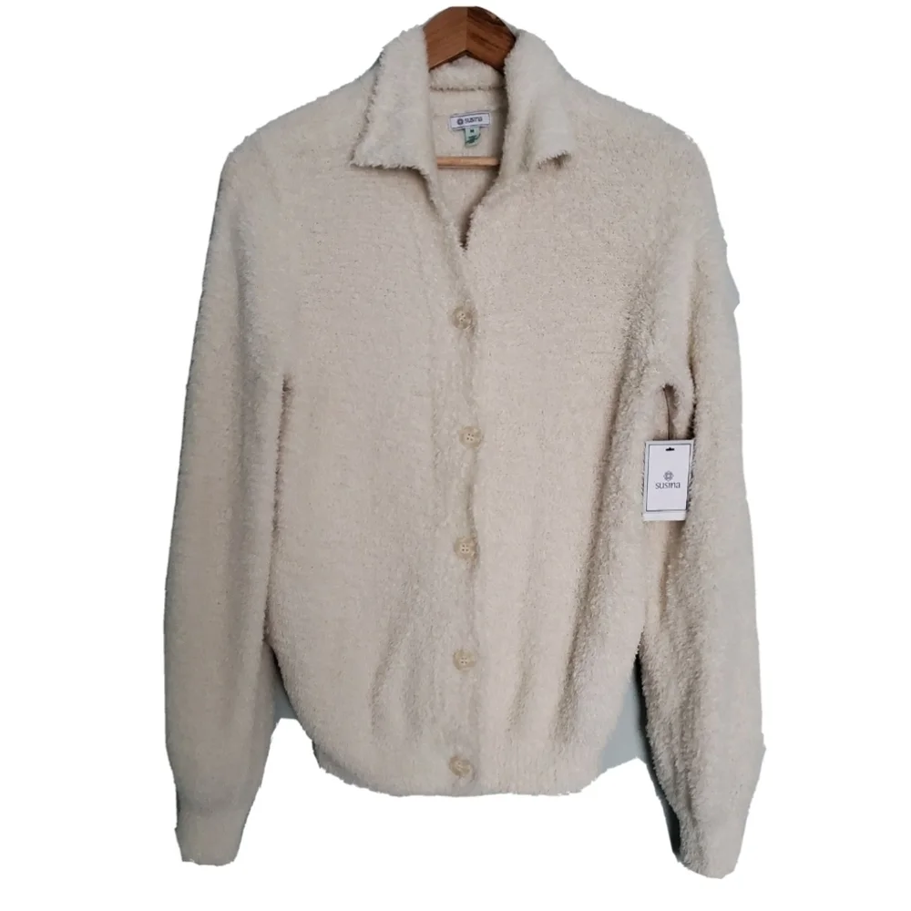 NWT Susina Ivory Fleece Knit Cardigan Sweater